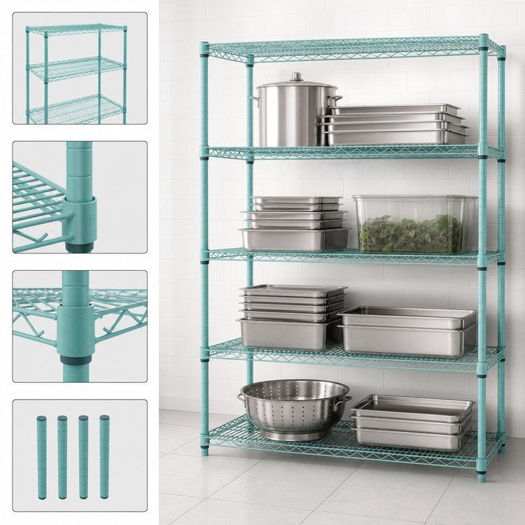 Product image #3 for EagleGard 4-Tier Stationary Starter Wire Shelving Unit, 60 x 24 x 74 Inches, Hybrid Epoxy Finish