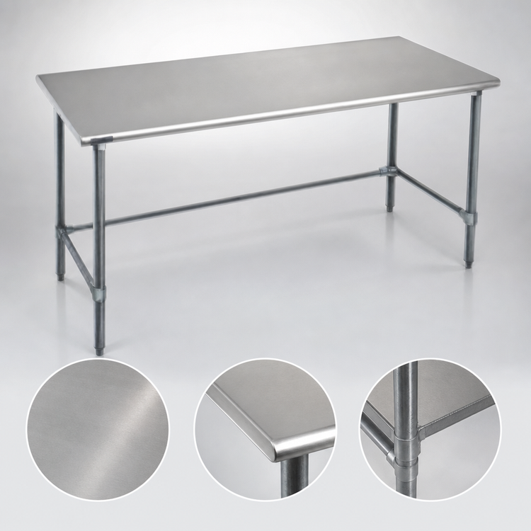 Product image #3 for Eagle Group Deluxe Series 60 x 30 Inch Flat Top Work Table with 304 Stainless Steel Top and Galvanized Tubular Base