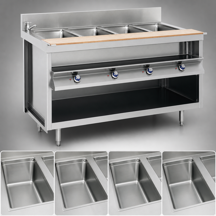 Product image #3 for La Rosa Refrigeration 60 Inch Electric Modular Hot Food Table with 4 Wet/Dry Wells and Open Cabinet Base