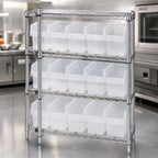 Thumbnail image #3 for Quantum WR4-39-1236-802CL Chrome Wire Bin Shelving Center, 4 Shelves, 15 Clear Bins, 36W x 12D x 39H, 800 lb. Capacity per Shelf