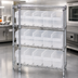 Thumbnail image #3 for Quantum Chrome Plated Wire Shelving Bin Center with 4 Shelves and 15 Clear Bins, 36W x 12D x 39H