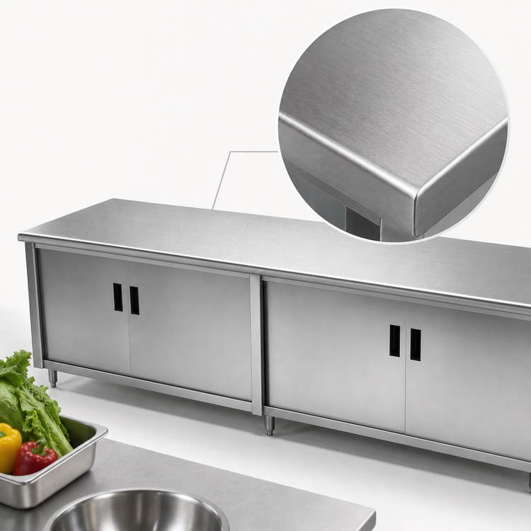 Product image #3 for Advance Tabco Special Value Series Enclosed Cabinet Base Work Table, 96 x 24 Inches, 16-Gauge 304 Stainless Steel Top