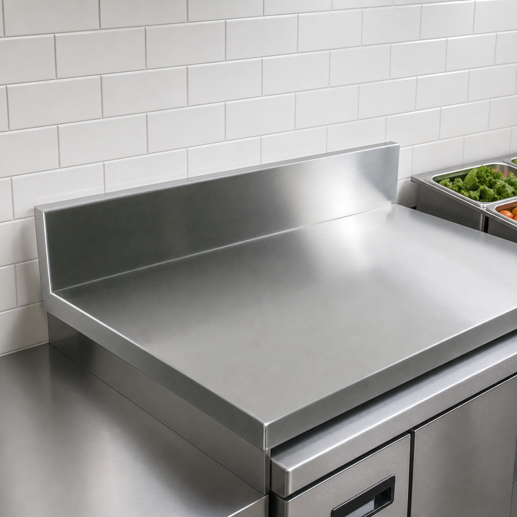 Product image #4 for John Boos 120-Inch Stainless Steel Countertop Food Display with 6-Inch Boxed Backsplash