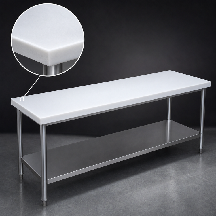 Product image #3 for Advance Tabco Poly-Vance 84-Inch x 24-Inch Poly Top Work Table with Adjustable Stainless Steel Undershelf