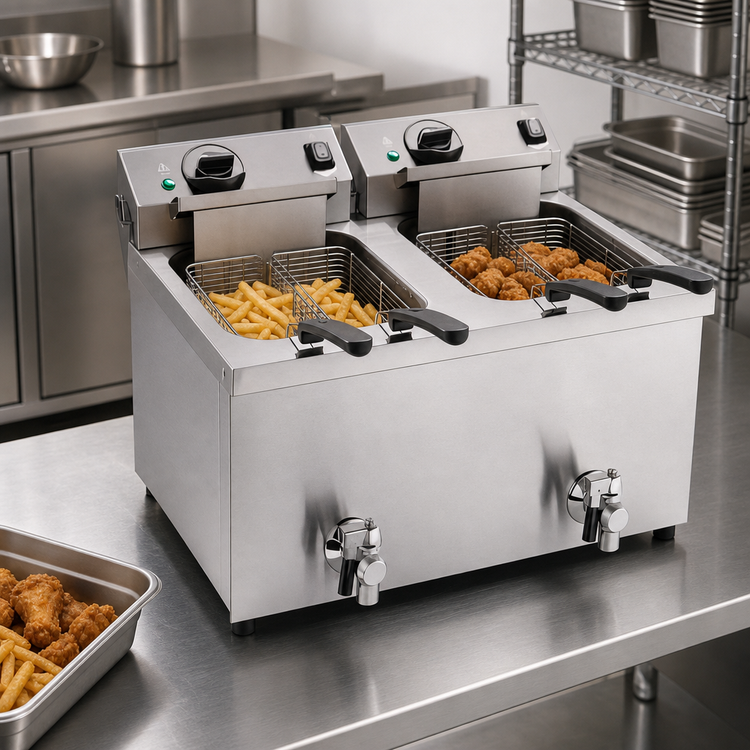 Product image #3 for Vollrath Countertop Double-Well Electric Deep Fryer, 15 lb, Stainless Steel, 208-240V