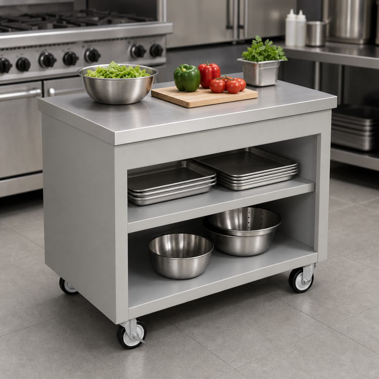 Product image #3 for Duke Thurmaduke 46-Inch Mobile Solid Top Utility Counter with Stainless Steel Top and Casters