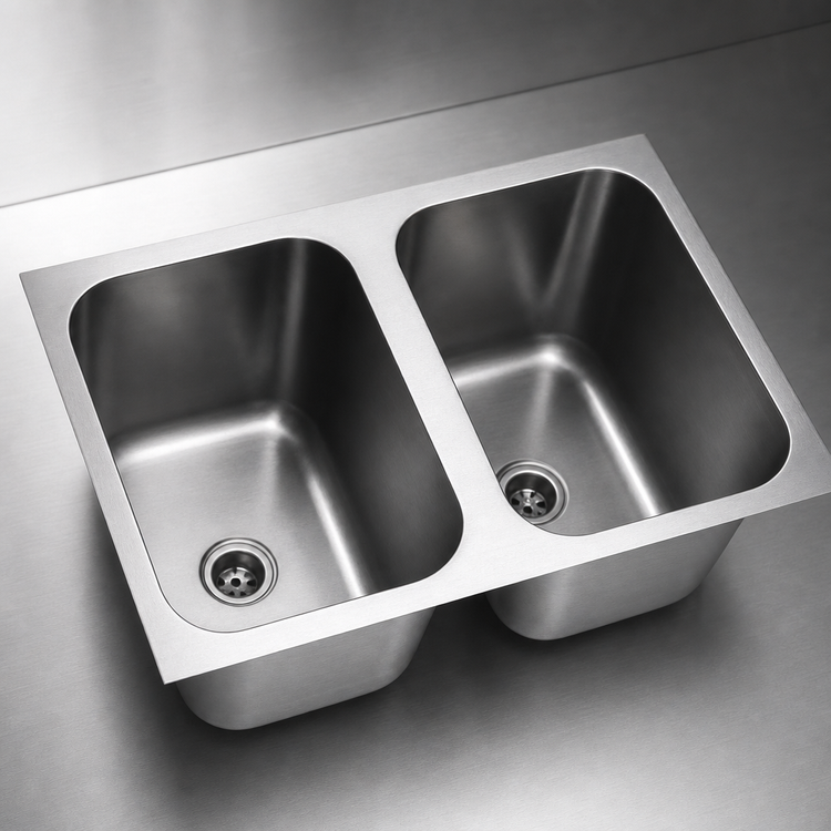 Product image #3 for Eagle Group Seamless Welded-In Two-Compartment Sink with 18" x 24" x 13-1/2" Deep Bowls