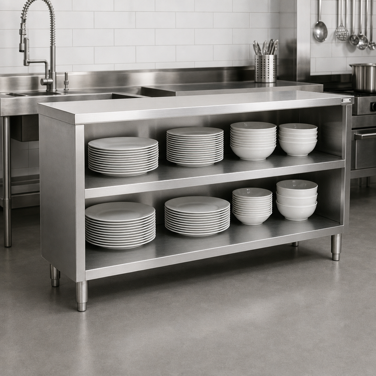 Product image #4 for John Boos Open Front Stainless Steel Dish Cabinet with Mid-Shelf, 60 x 18 x 35 Inches
