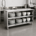 Thumbnail image #4 for John Boos Open Front Stainless Steel Dish Cabinet with Mid-Shelf, 60 x 18 x 35 Inches