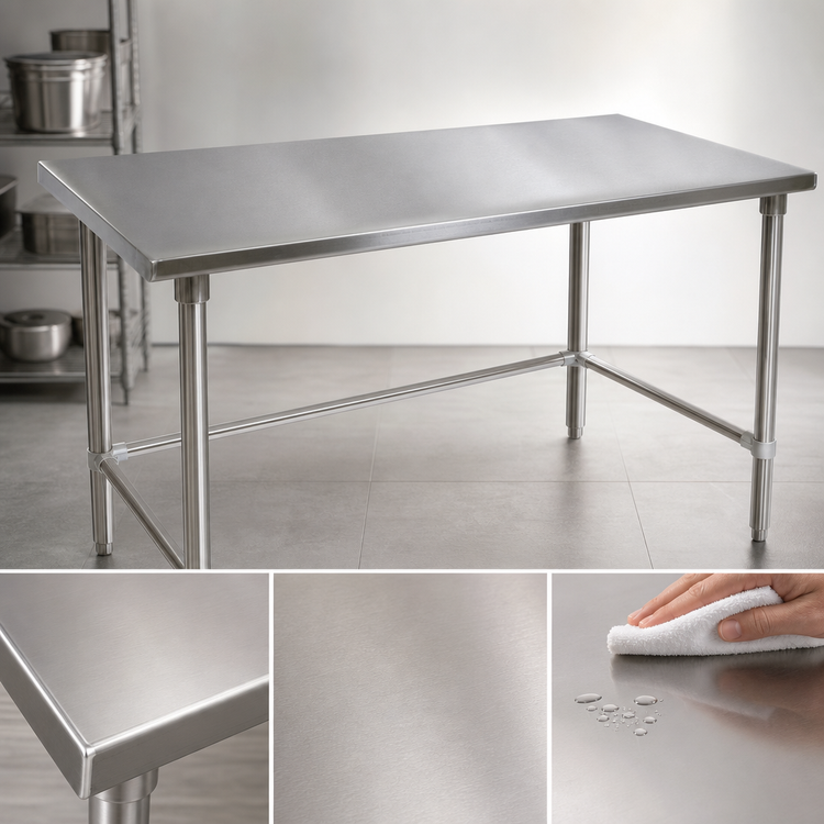 Product image #3 for John Boos 120-Inch x 48-Inch 16-Gauge 300 Series Stainless Steel Work Table with Stallion Safety Edge