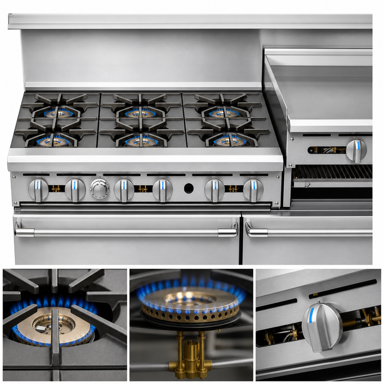 Product image #3 for Imperial Pro Series 60-Inch Gas Restaurant Range with 6 Open Burners, 24-Inch Raised Griddle/Broiler, Standard Oven, and Cabinet Base