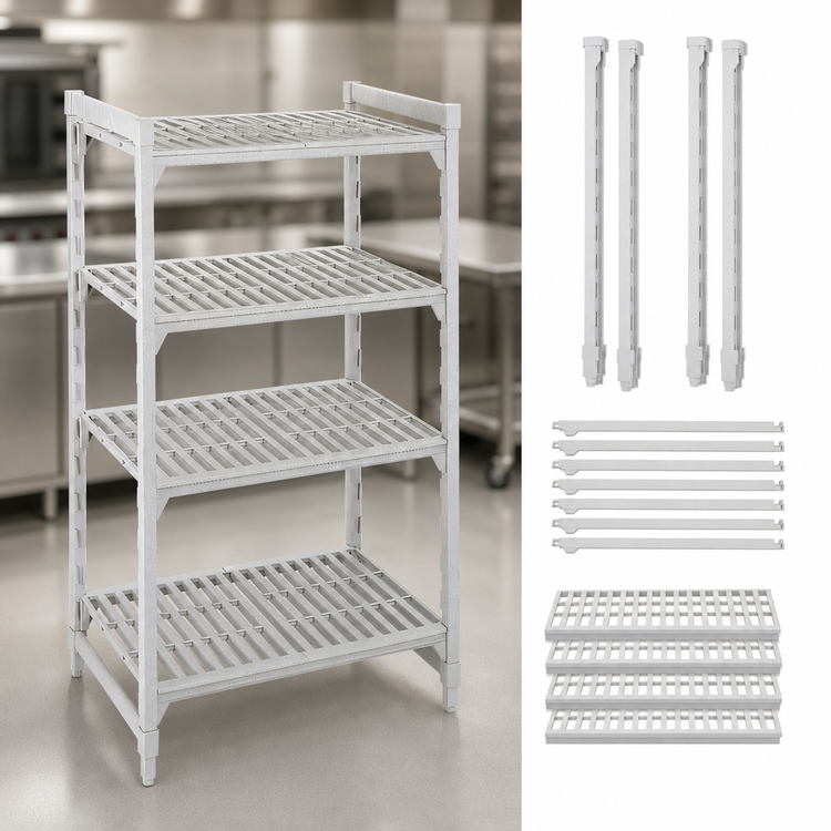 Product image #4 for Cambro Camshelving Premium 4-Shelf Vented Stationary Starter Unit, 18" x 42" x 64", Speckled Gray