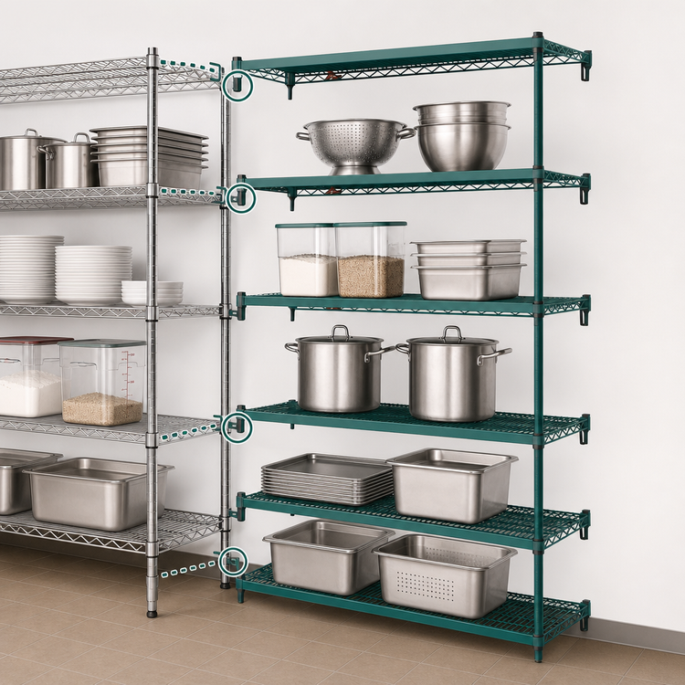 Product image #4 for Metro Super Erecta Super Adjustable Add-On Wire Shelving Unit, 30 x 21 x 74 Inches, 5 Shelves, Green Epoxy-Coated Finish