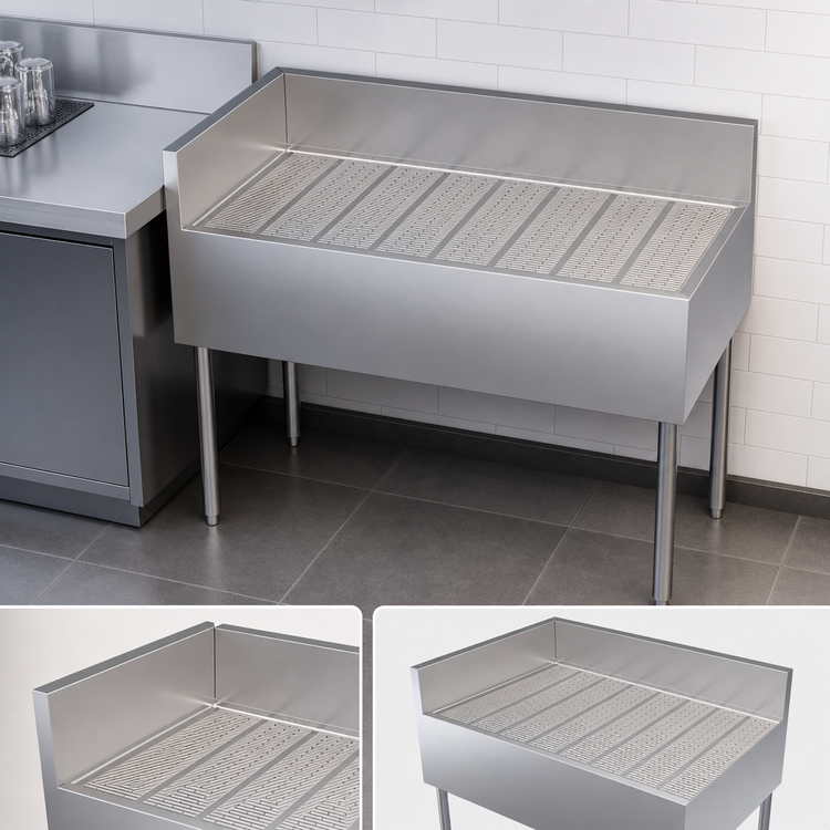 Product image #3 for Freestanding Stainless Steel Underbar Corner Drainboard with Left End Return, 48 x 24 Inches