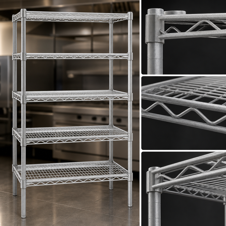 Product image #3 for Eagle Group Valu-Master 5-Tier Stationary Starter Wire Shelving Unit, 24W x 21D x 86H, Pewter Gray Epoxy