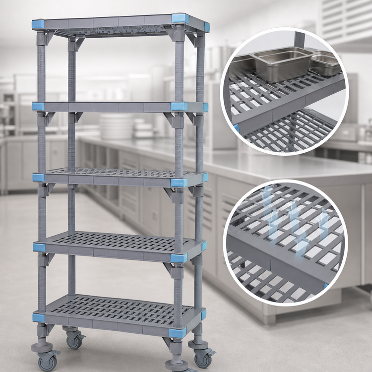 Product image #3 for Millenia Mobile Polymer Shelving Starter Unit, 42W x 21D x 86H, 5 Shelves