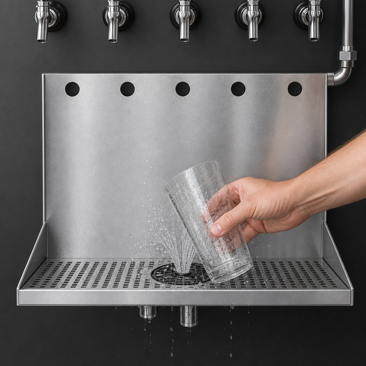Product image #3 for Micro Matic Wall-Mount 16-Inch Stainless Steel Drip Tray Trough with Integral Glass Rinser, 5 Faucet Holes
