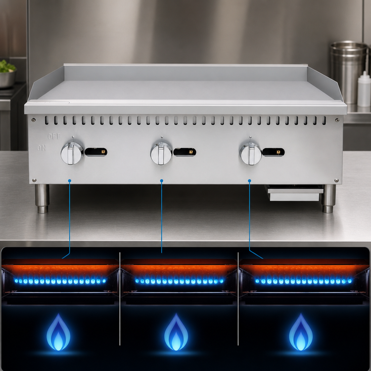 Product image #3 for KoolMore 36-Inch 3-Burner Natural Gas Commercial Griddle, 90,000 BTU