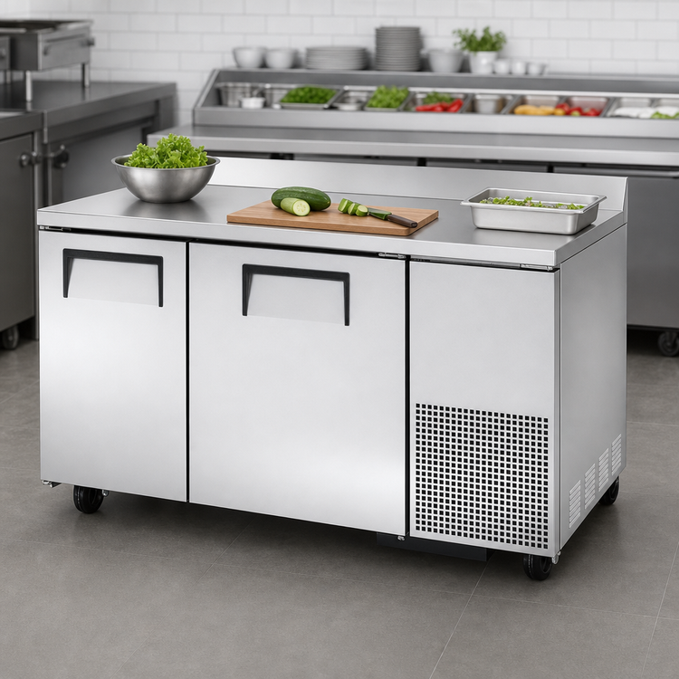 Product image #3 for True Manufacturing 60 1/4-Inch Wide Deep Worktop Two-Section Freezer with Stainless Steel Doors and Rear Splash
