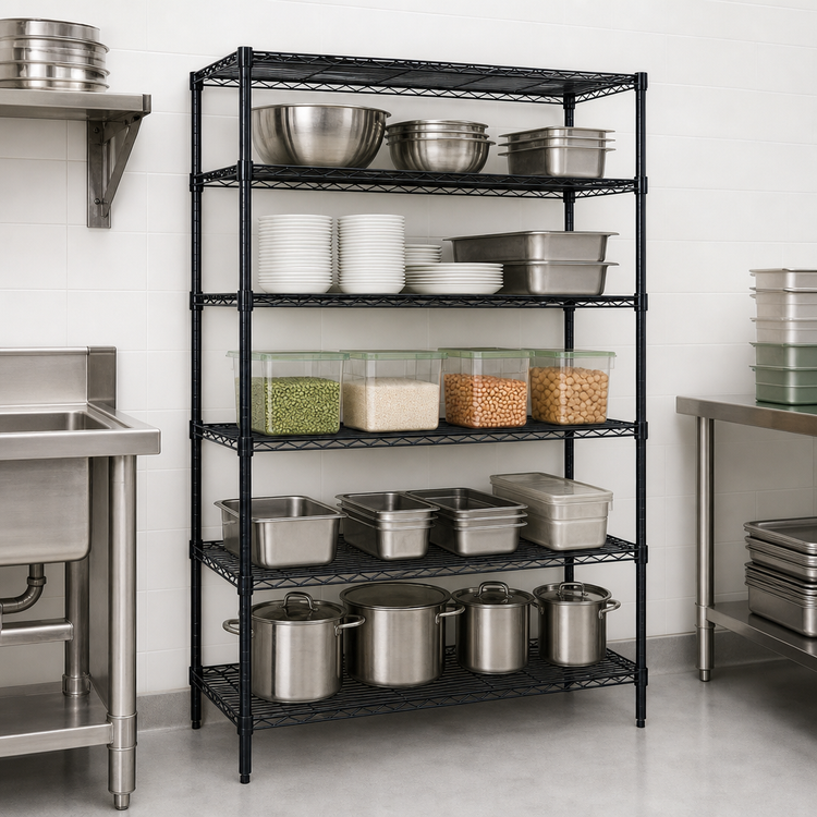 Product image #3 for Quantum 72" W x 24" D x 54" H 5-Shelf Wire Shelving Starter Kit, Black Epoxy Antimicrobial Finish