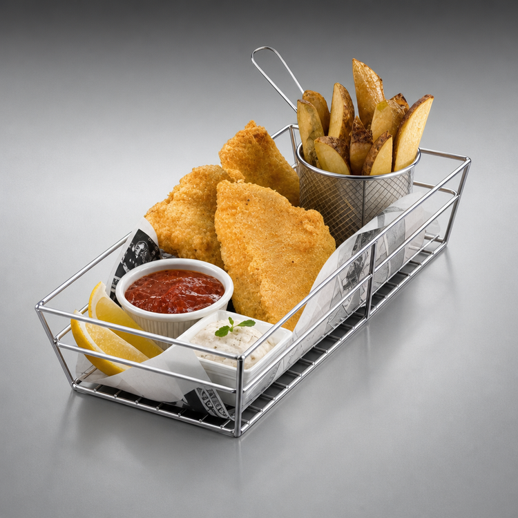 Product image #3 for American Metalcraft Large Rectangular Chrome-Plated Wire Grid Tabletop Basket