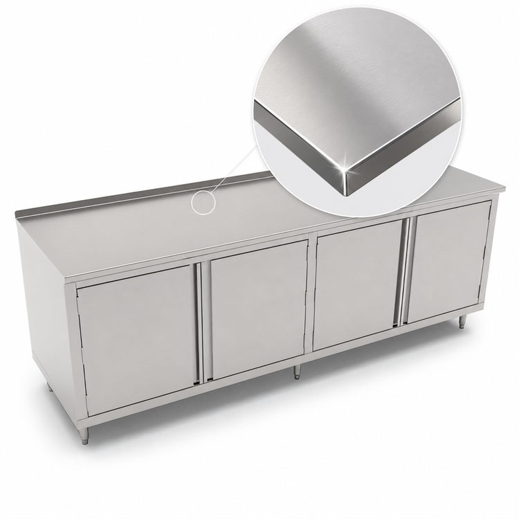Product image #3 for John Boos 108"W x 24"D Enclosed Cabinet Base Work Table with Hinged Doors, 16-Gauge Stainless Steel Top and 1-1/2" Rear Riser