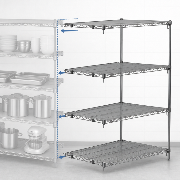 Product image #3 for Metro Super Adjustable Super Erecta 4-Shelf Chrome-Plated Wire Shelving Add-On Unit, 48W x 24D x 63H