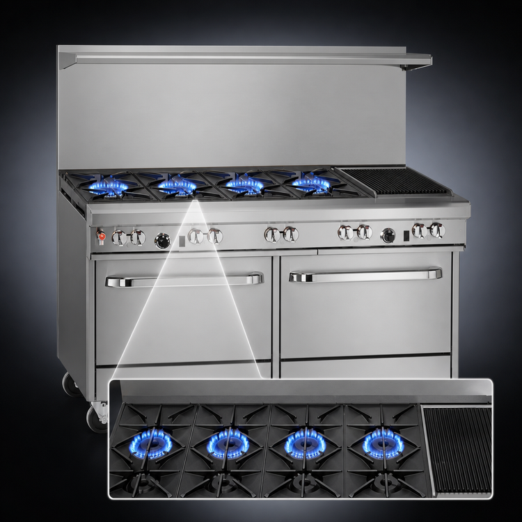 Product image #3 for Southbend Ultimate 60-Inch Commercial Gas Restaurant Range with 4 Pyromax Open Burners, 24-Inch Charbroiler, Standard Oven, and Convection Oven