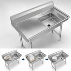 Thumbnail image #3 for Klinger's Trading SDT36R 36" x 30" Right-to-Left Soiled Dishtable with 20" x 20" Pre-Rinse Sink, 16-Gauge Stainless Steel, 9" Backsplash