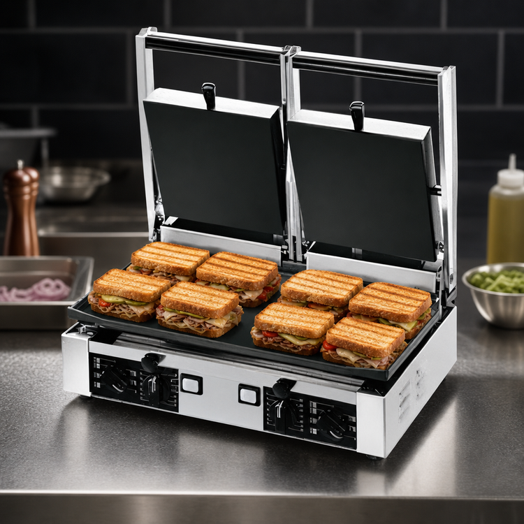 Product image #3 for Univex PPRESS2F Double Countertop Electric Flat Panini Press with Smooth Cast Iron Plates