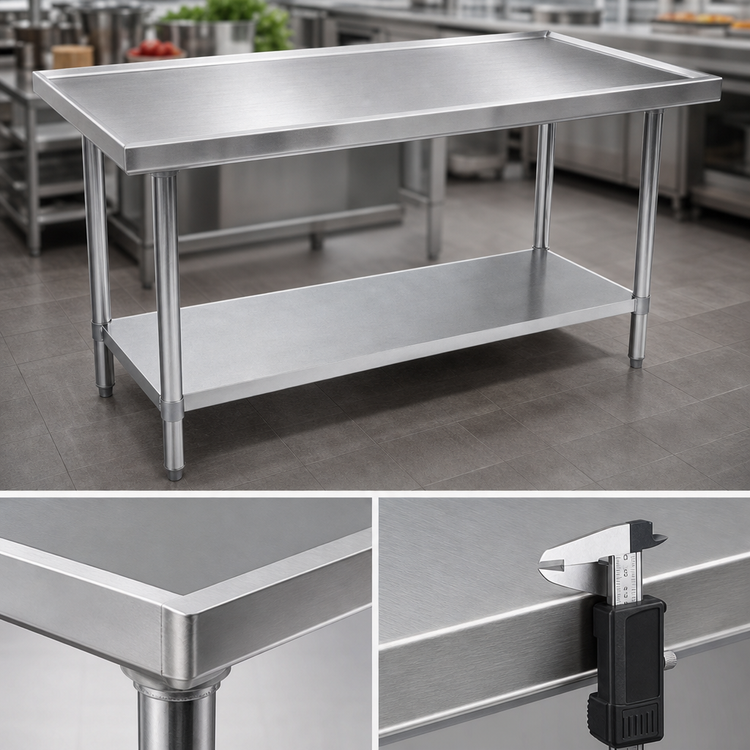 Product image #3 for Spec-Master Marine Series 144"W x 36"D 14-Gauge Stainless Steel Work Table with Marine Edge and Adjustable Galvanized Undershelf