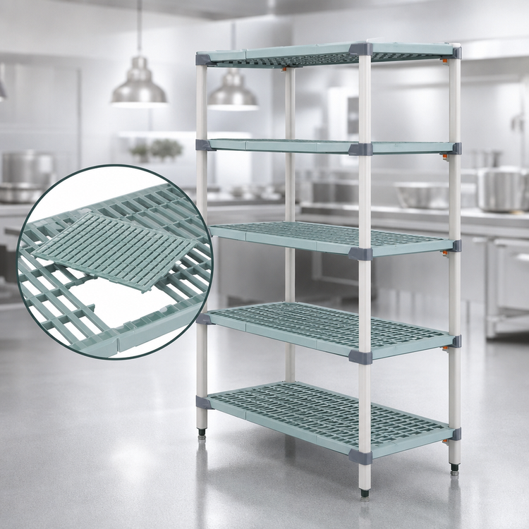 Product image #3 for MetroMax i 60-Inch x 18-Inch x 63-Inch Stationary 4-Shelf Open Grid Polymer Starter Shelving Unit