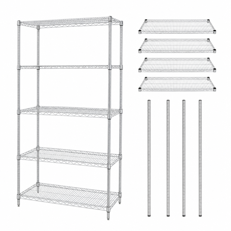 Product image #3 for Quantum WR86-3072C-5 Wire Shelving Starter Kit — 5-Shelf 72 Inches x 30 Inches x 86 Inches, Chrome, 600-800 lb. Capacity
