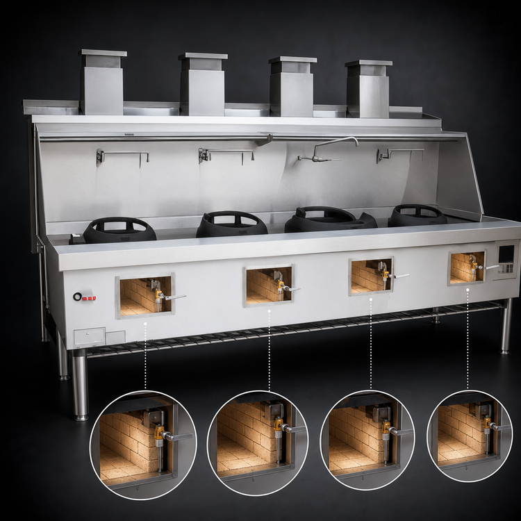 Product image #3 for MasterRange Four-Chamber Gas Wok Range with Flue, Stainless Steel Sides