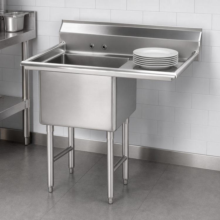 Product image #3 for Advance Tabco 1-Compartment Fabricated Stainless Steel Sink with Right Drainboard, 18 x 24 x 14 Bowl