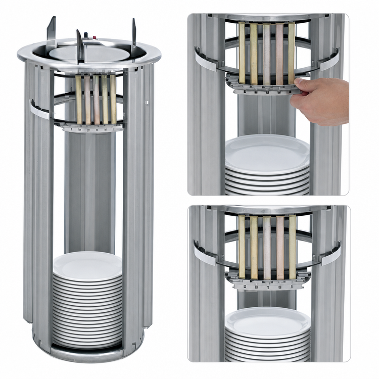 Product image #3 for Director's Choice Adjustable Drop-In Unheated Round Plate Dispenser for 2-3/4 to 6 Inch Plates