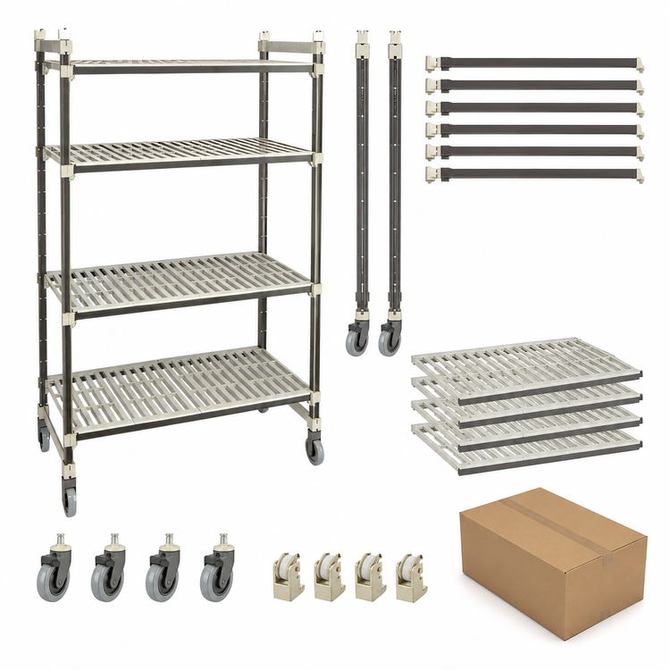 Product image #3 for Cambro Camshelving Elements XTRA 24-Inch Deep x 54-Inch Long x 80-Inch High 4-Shelf Vented High Density Top Rail Mobile Starter Unit