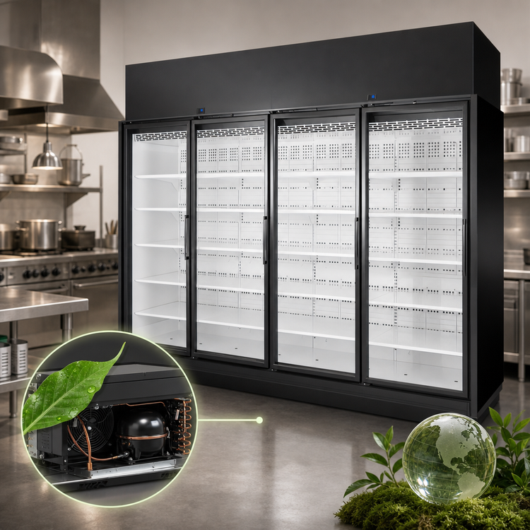 Product image #3 for True TRM4L 4-Section Low Temp Glass Door Freezer Merchandiser, Black Exterior/White Interior, YY End Panels