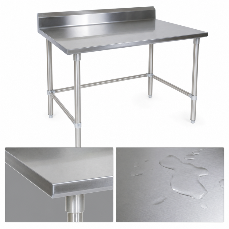 Product image #3 for John Boos Stallion 72" x 30" 16-Gauge Stainless Steel Work Table with 5" Backsplash and Galvanized Open Base