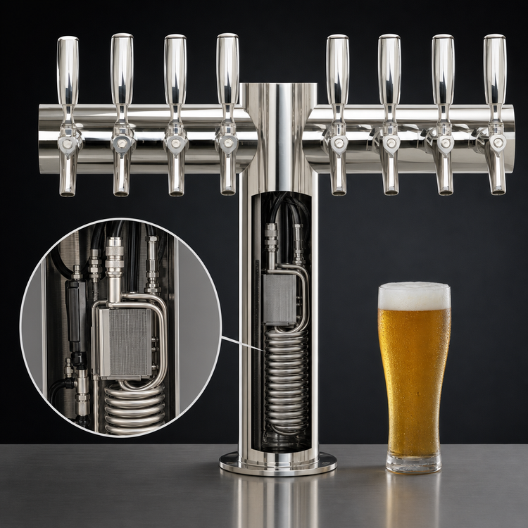 Product image #3 for Metropolis T-Style 8-Faucet Countertop Glycol-Cooled Draft Beer Tower, Polished Stainless Steel