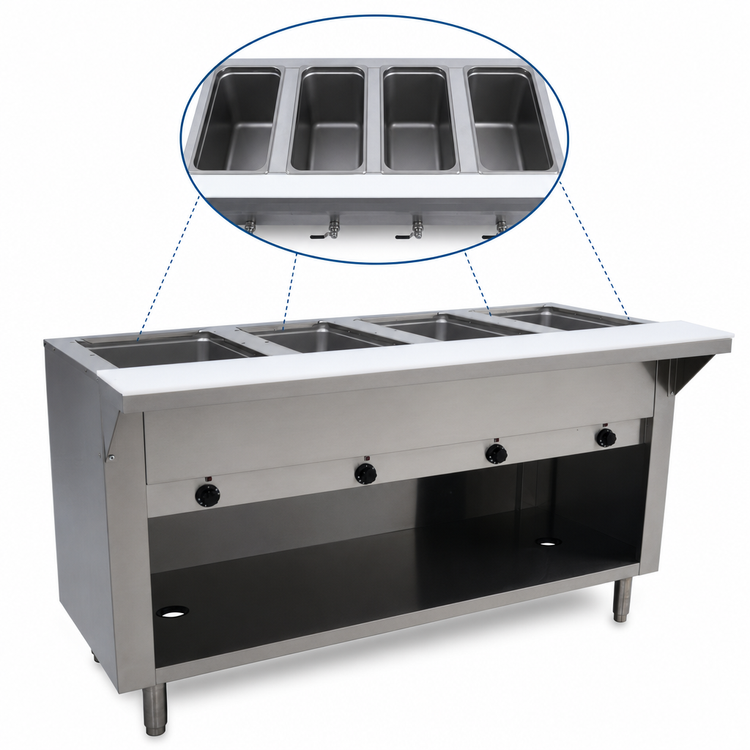 Product image #3 for Advance Tabco Triumph (Supreme) 4-Well Electric Hot Food Table with Sealed Wells and Open Cabinet Base