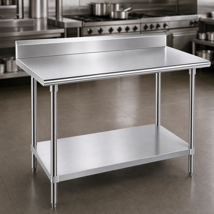 Product image #3 for Advance Tabco 72 Inch x 24 Inch 14 Gauge 304 Stainless Steel Work Table with 5 Inch Backsplash and Adjustable Galvanized Undershelf