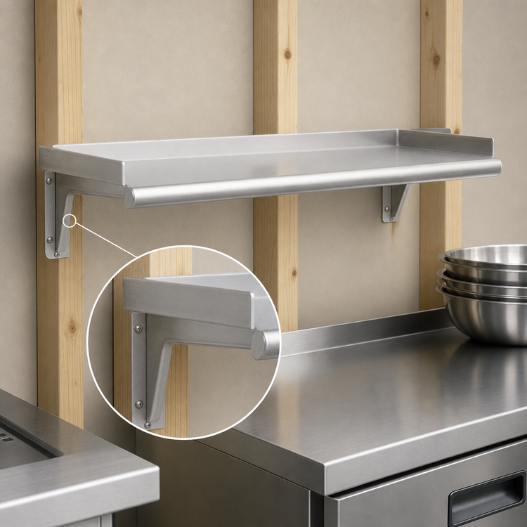 Product image #3 for Eagle Snap-n-Slide 60"W x 12"D Wall-Mounted Stainless Steel Shelf with Rolled Front Edge