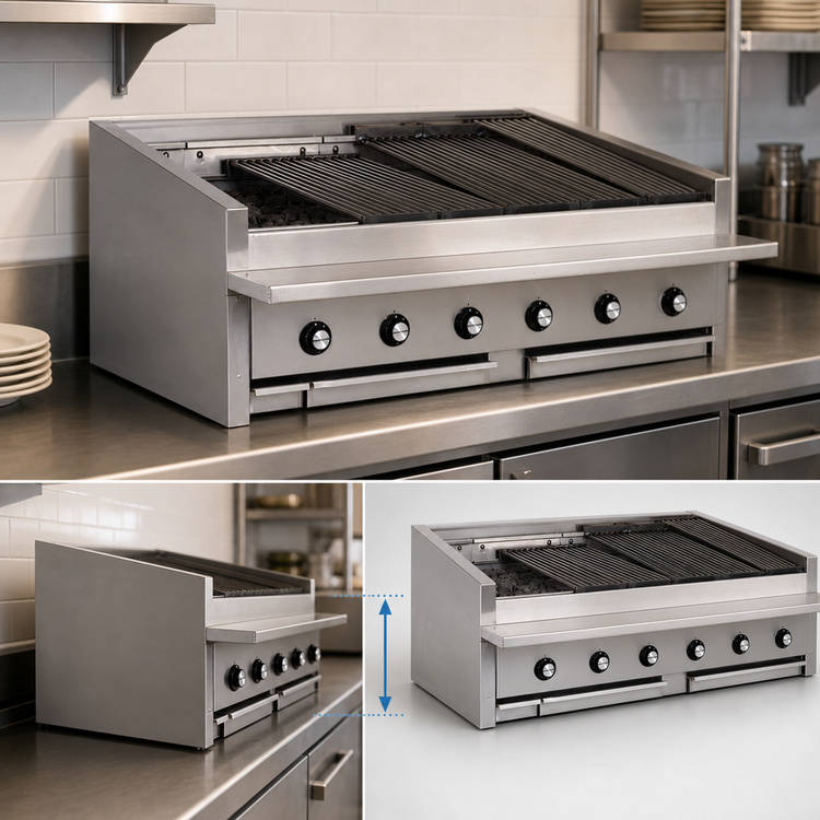 Product image #3 for Bakers Pride Dante Series 48-Inch Low-Profile Countertop Gas Radiant Charbroiler with Floating Rod Grates and Glo-Stones