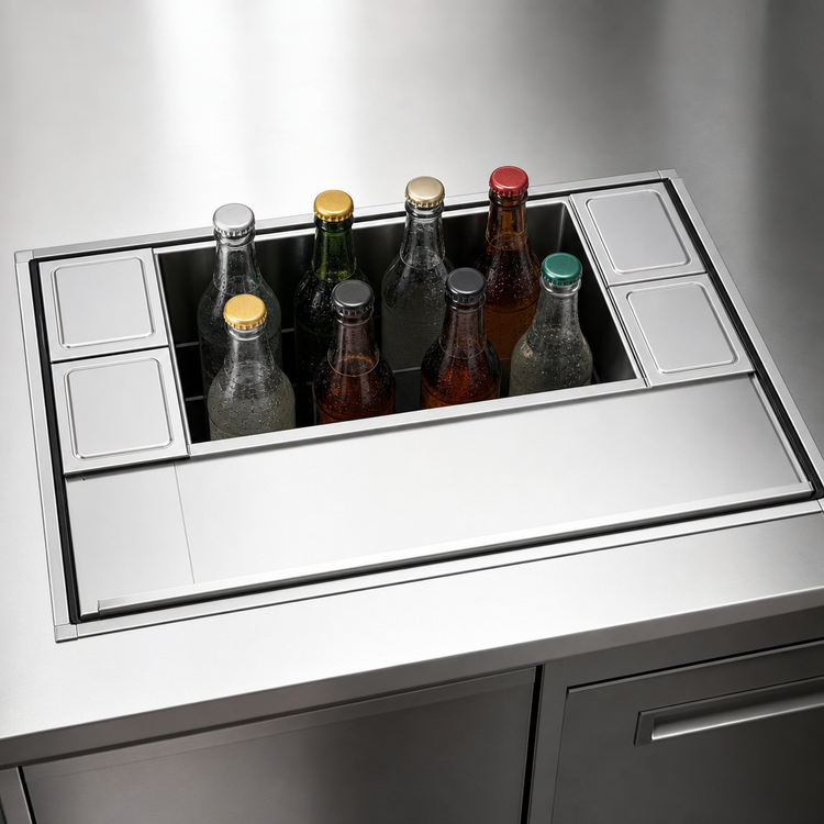 Product image #3 for Top Shelf 9-Bottle Underbar Bottle Well with Two-Piece Stainless Steel Sliding Cover Assembly