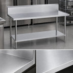 Thumbnail image #3 for Duke Manufacturing 314S-3660-10R Stainless Steel Work Table, 60 x 36 in, 14-Gauge 300 Series Top, 10 in Marine-Edge Riser, Undershelf