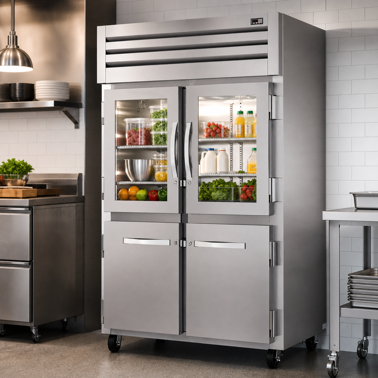 Product image #3 for True SPEC SERIES 2-Section Reach-In Combination Half-Swing Door Refrigerator with 2 Glass Half Doors and 2 Stainless Steel Half Doors
