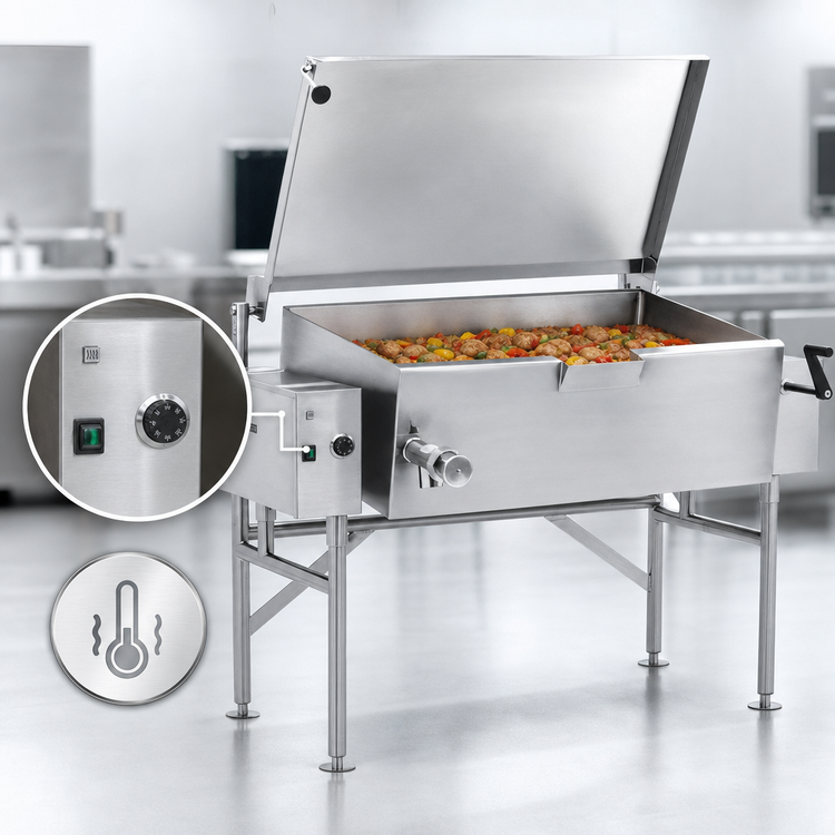 Product image #3 for AccuTemp Edge Series 40-Gallon Electric Tilting Skillet with Open Frame Stand