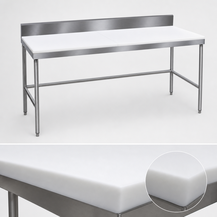 Product image #3 for Advance Tabco Poly-Vance 108-Inch Poly Top Work Table with Stainless Steel Backsplash