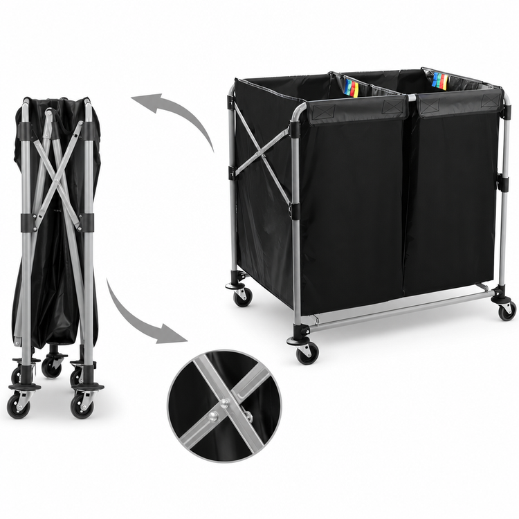 Product image #4 for Executive Collapsible Multistream X-Cart Laundry Cart with 2 x 4-Bushel Bags, 220 lb Capacity